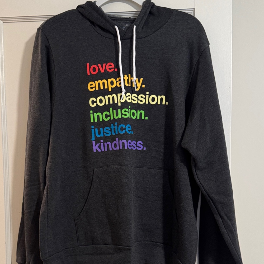 Dark Grey Hoodie with Colorful Kind Text